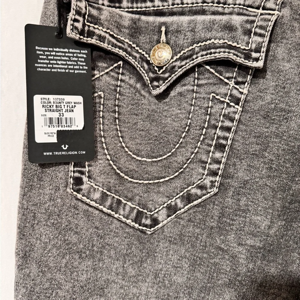 True Religion Ricky Super T Flap Charcoal Gray Straight Leg Jeans